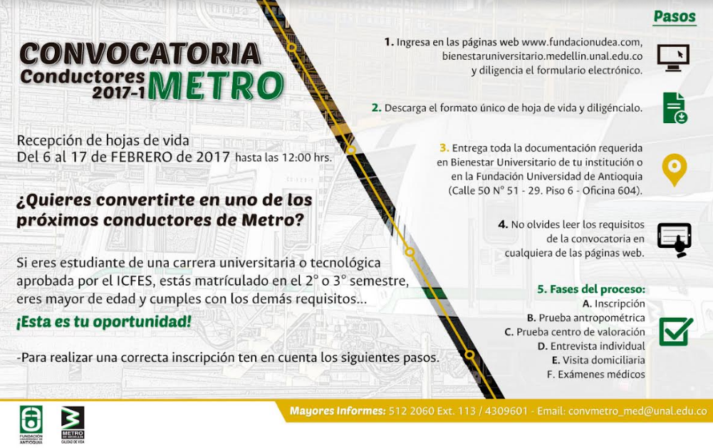Convocatoria para conductores de vehículos de pasajeros tipo metro 2017-1