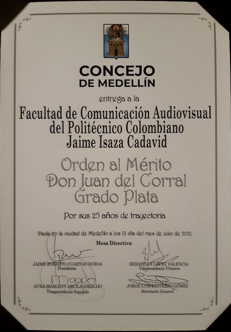 Facultad de Comunicación Audiovisual del POLI, recibe distinción del Concejo de Medellín por sus 25 años de labor académica