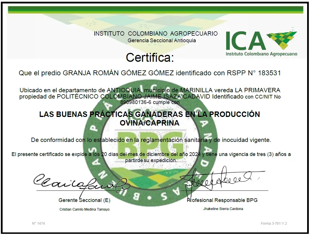 Certificado Buenas Prácticas Ganaderas